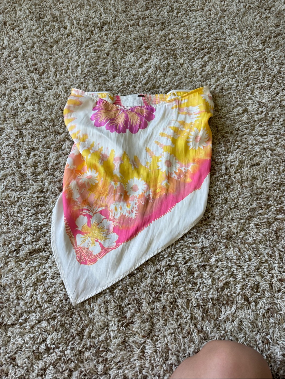 Floral Tie-Dye Handkerchief Shirt - Pink, Yellow & White